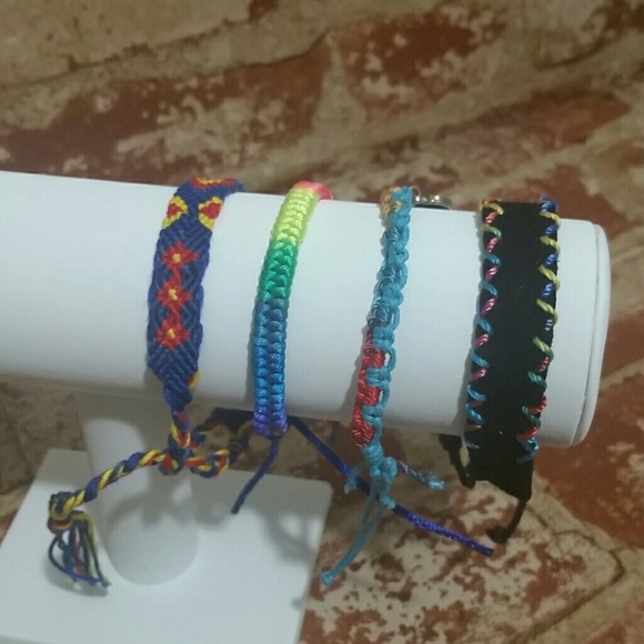 Friendship Bracelets Set of 4 rainbow blue NEW - Picture 4 of 5